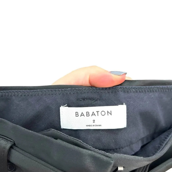 Aritzia Babaton Belted Pleat Pant Trouser Cropped Stretch Satin Black Size 2 - Picture 11 of 13